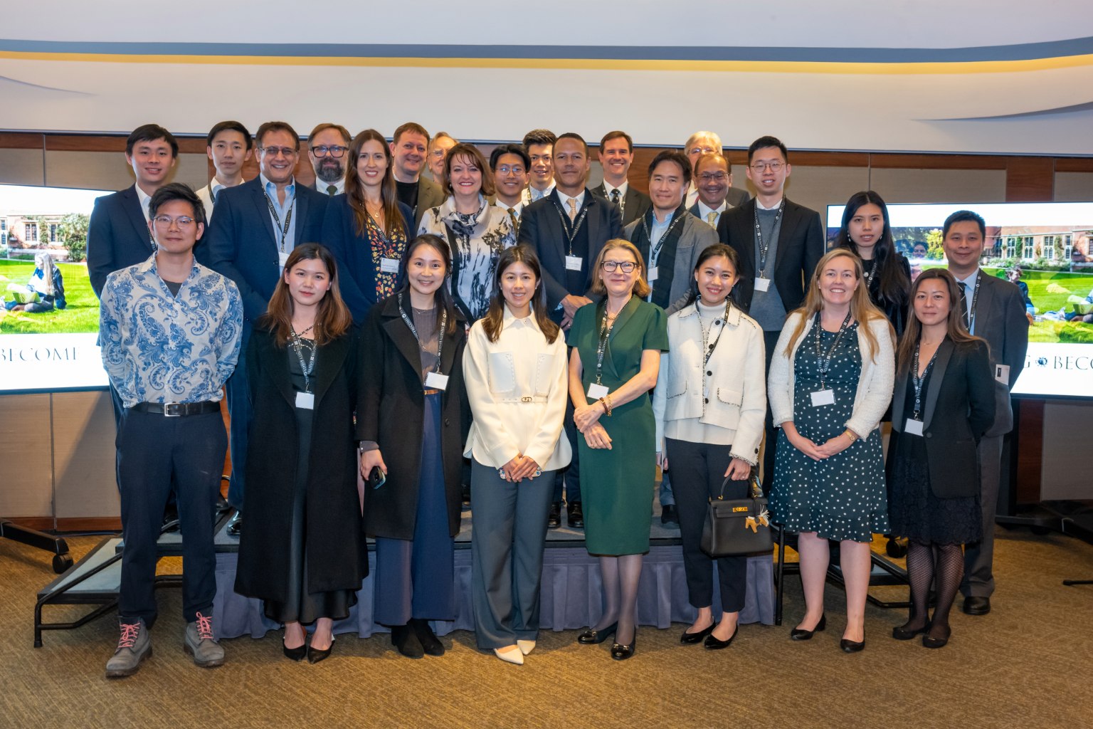 A group photo of attendees at the Trinity Hall Anniversary drinks in Hong Kong.