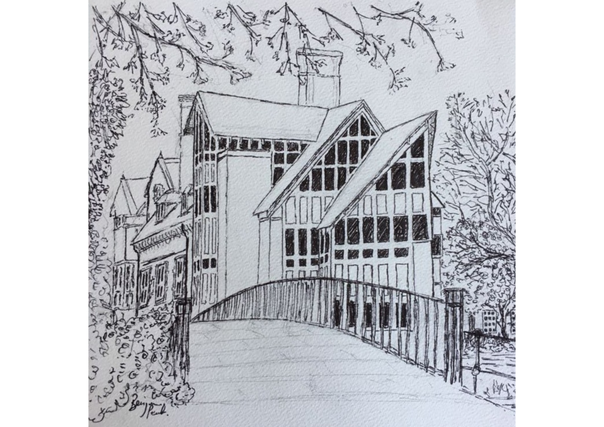 A B&W drawing of the Jerwood Library.