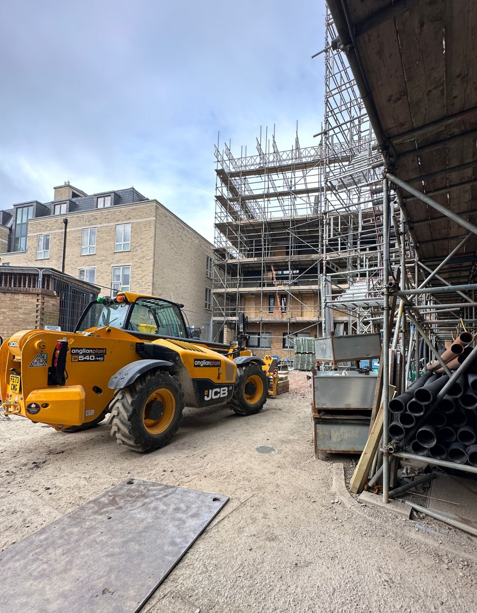 A colour photo showing Bishop Bateman Court being refurbished.